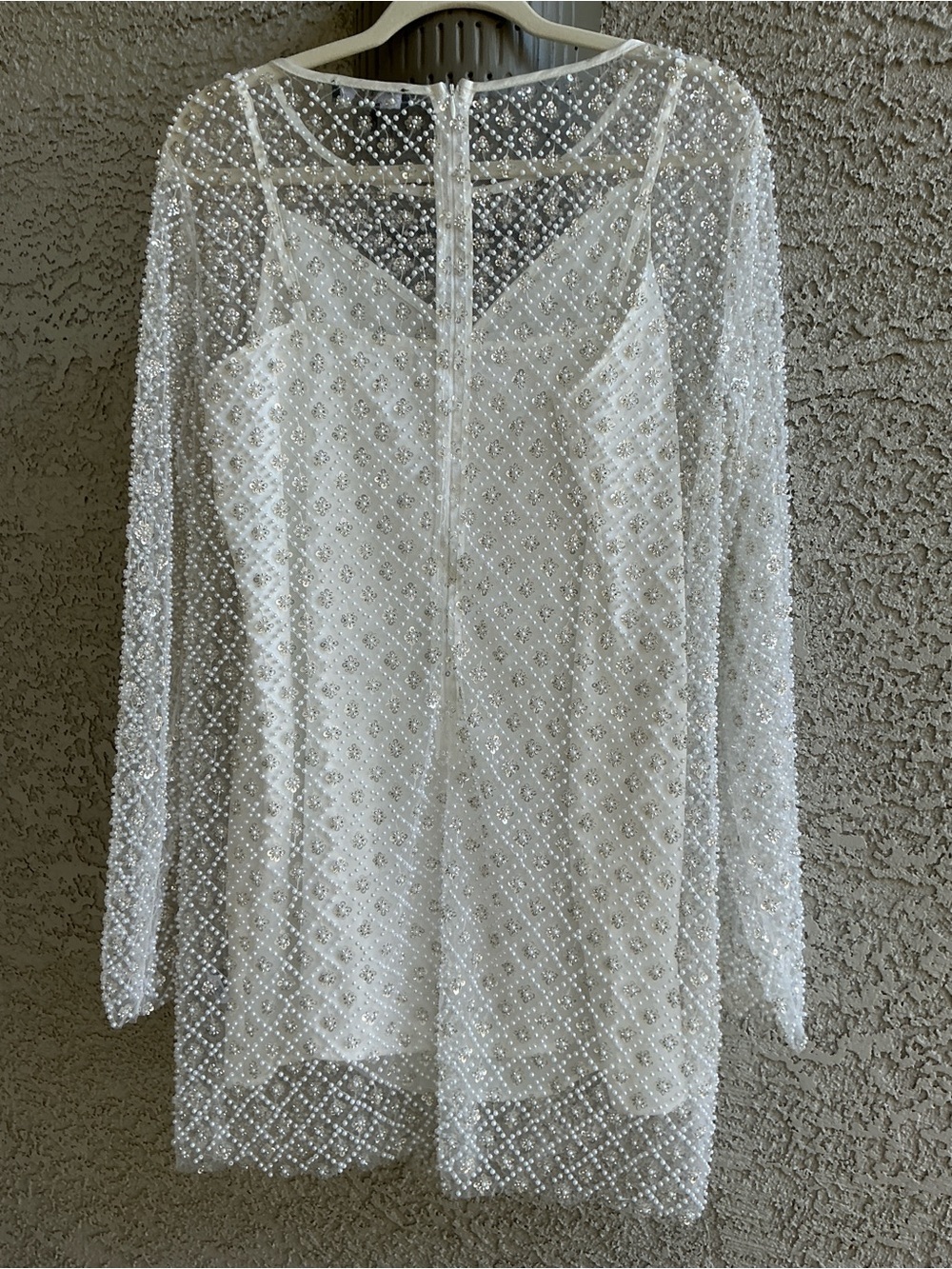 NWOT Lulu’s Glowing Charisma White Sequin Pearl Mesh Long Sleeve Mini Dress Chic - Picture 5 of 13